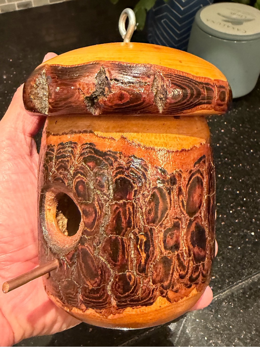 Hand Carved Solid Wood Han Acorn Bird Feeder